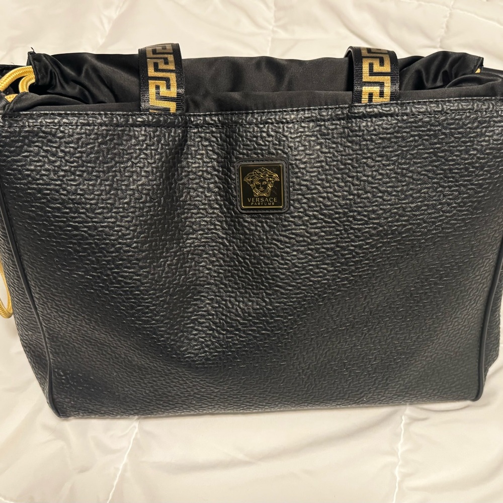 Versace Parfums Black Tote Bag with Gold Logo